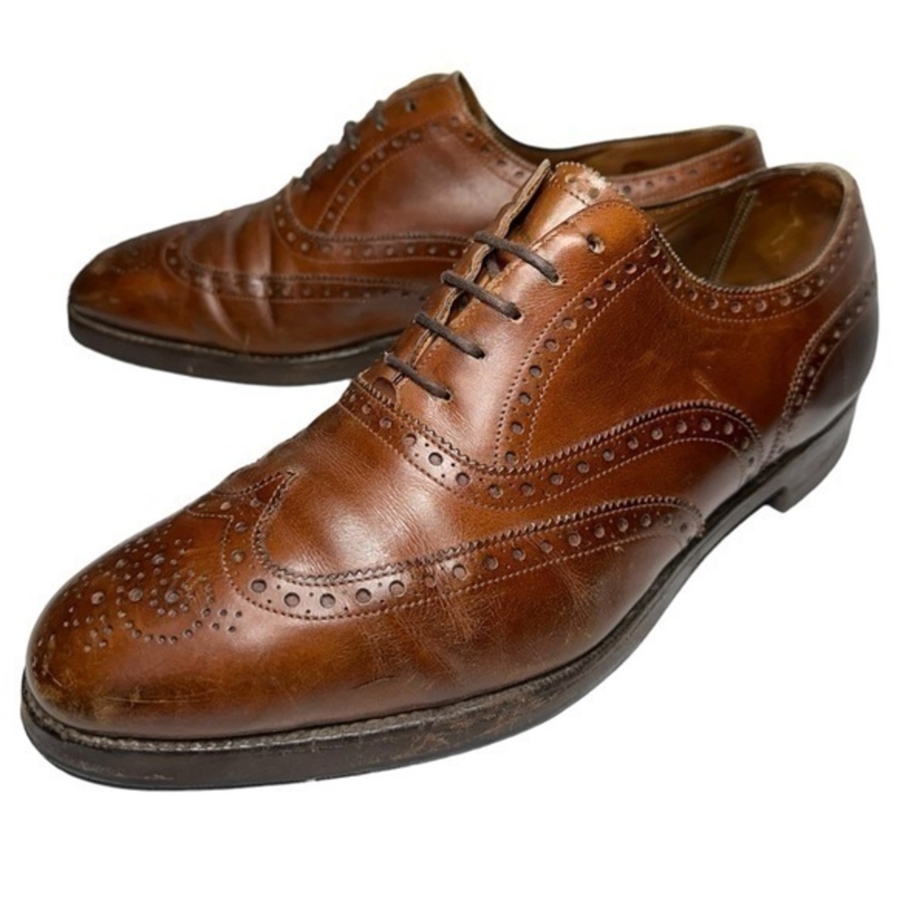 Edward Green 8.5 Tan Brown Leather Malvern Wingtip Brogue Oxfords Dress Shoes